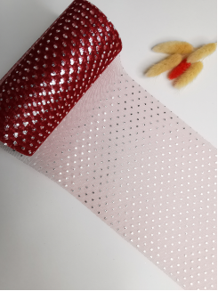 Фатин "Горошек мелкий" 15см (бордовый/серебро), метр